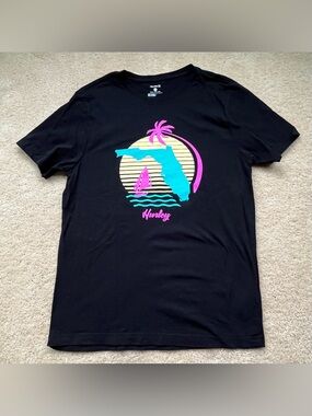 Hurley Black “Florida” Graphic Print Tee Shirt - Size M - VGUC - 100% Cotton